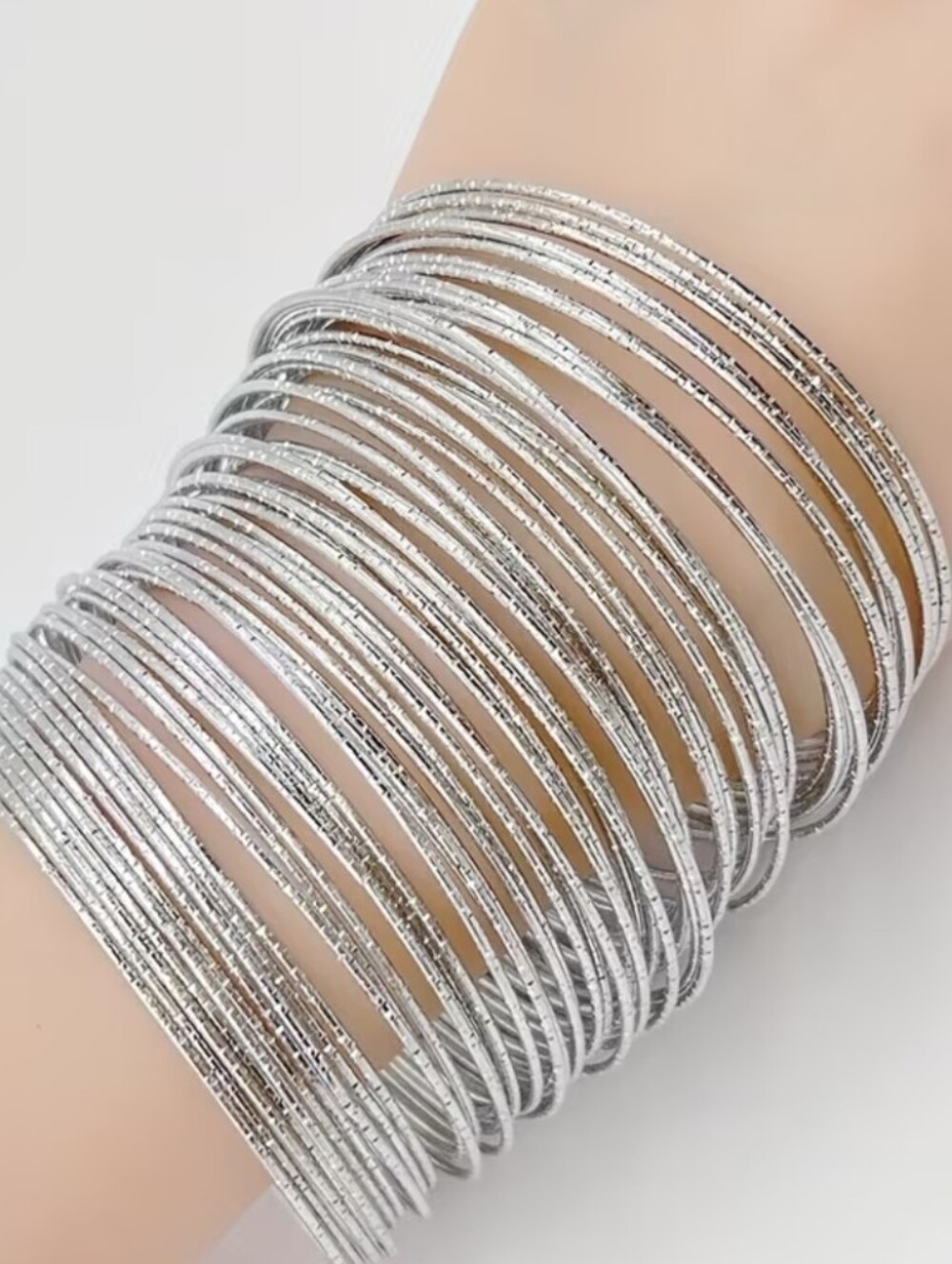 60 Pcs Lot Of Light weight Textured Silver Bangle Bracelet